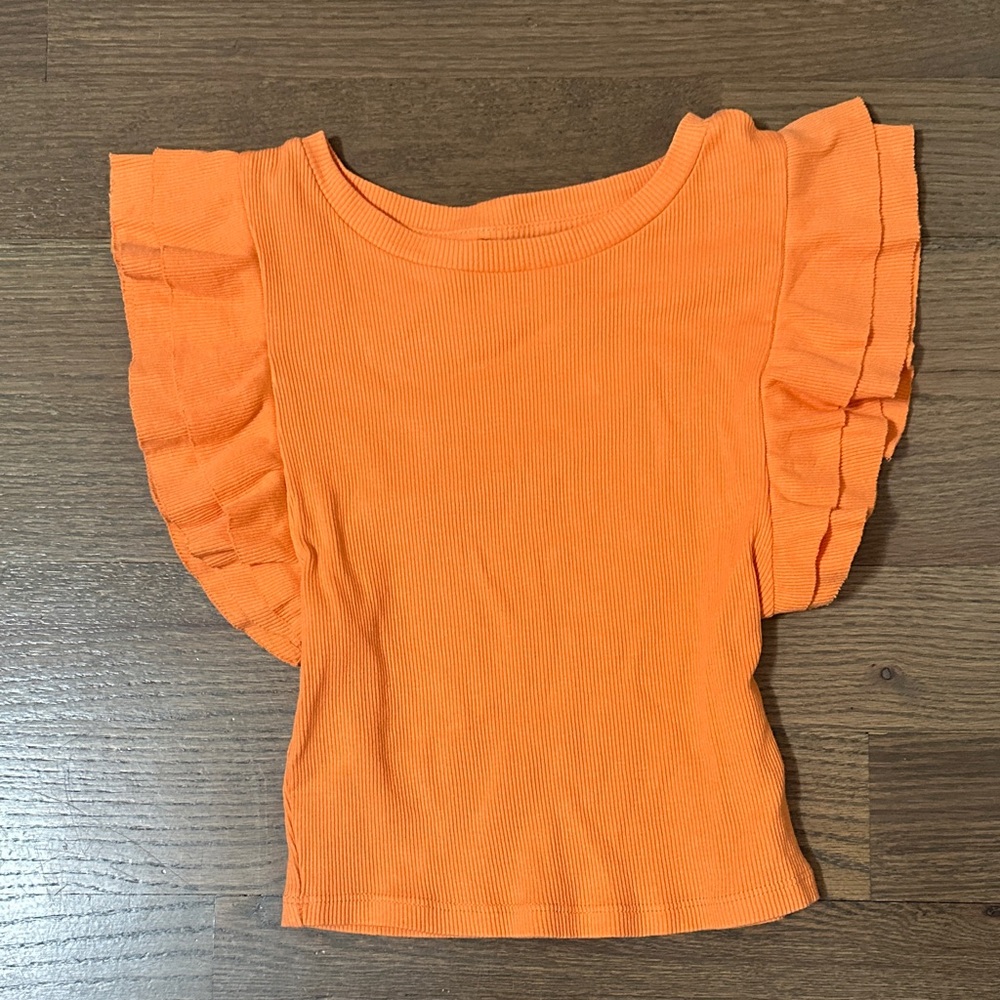 Zara Orange Ruffle Sleeve Top
